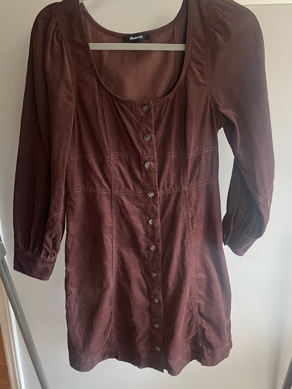 Madewell Brown Button Front Corduroy Dress